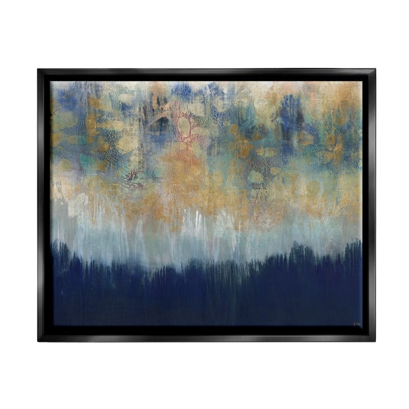 Abstract Gold and Blue Textured Canvas Print with Black Frame