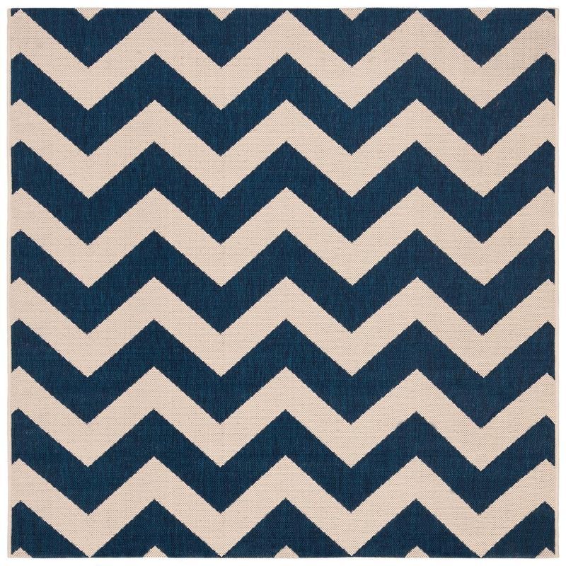 Navy Blue Square Easy-Care Synthetic Outdoor Area Rug, 4' x 4'