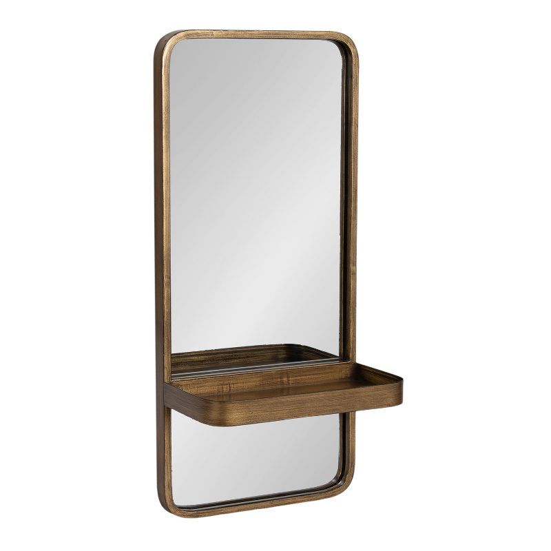 Gold Rectangular Wall Mirror with Shelf, 11 x 24 Inch