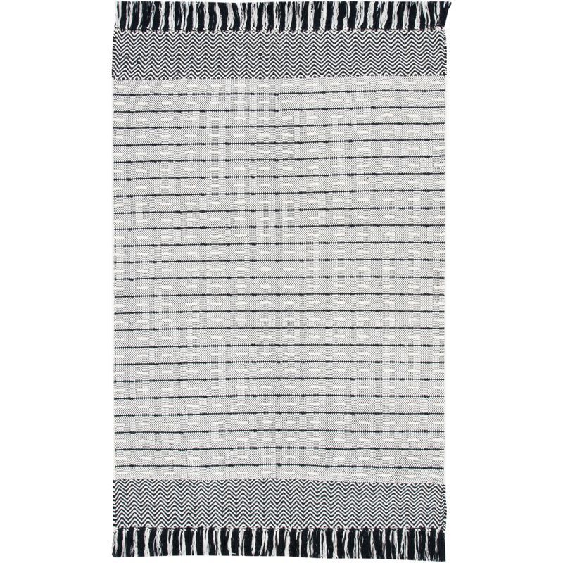 Ivory and Black Handwoven Wool Cotton Area Rug 3' x 5'