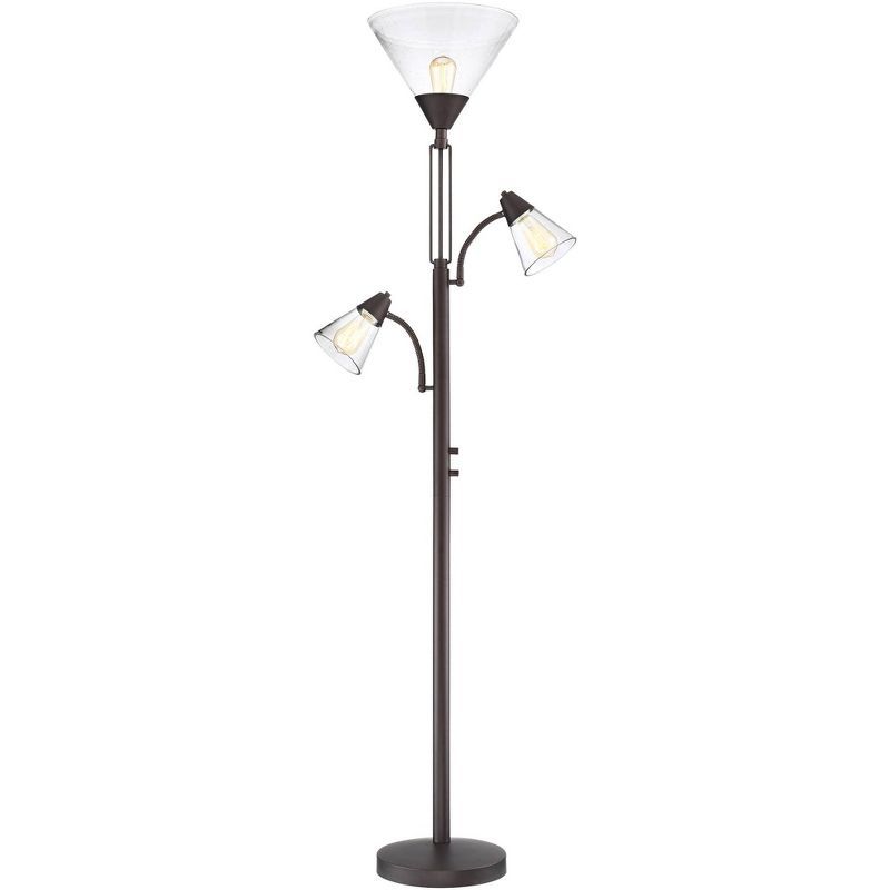 Adjustable Tiger Bronze Edison Floor Lamp with Seedy Glass Shades