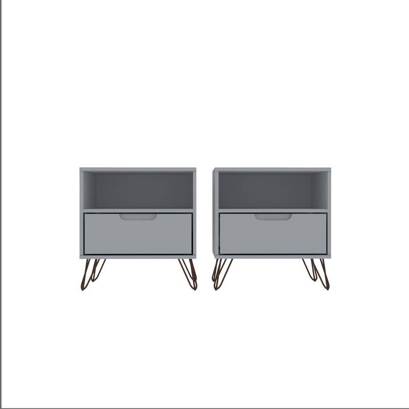 Set of 2 Gray 1-Drawer Nightstands with Hairpin Legs