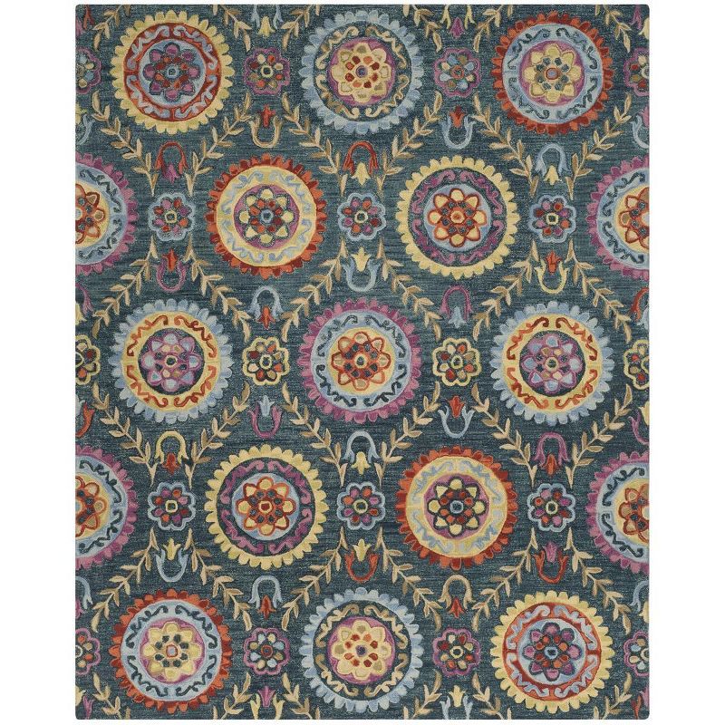 Hand-Knotted Blue and Multicolor Floral Wool Area Rug, 8' x 10'