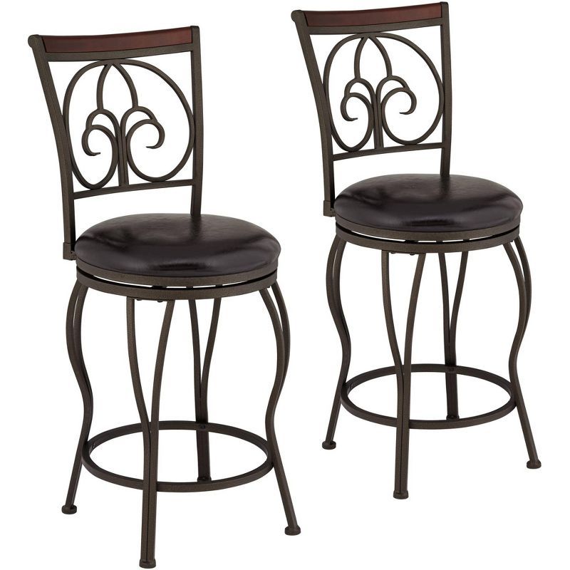 Colton Glitter Brown Swivel Bar Stools with Cushioned Seat, Set of 2