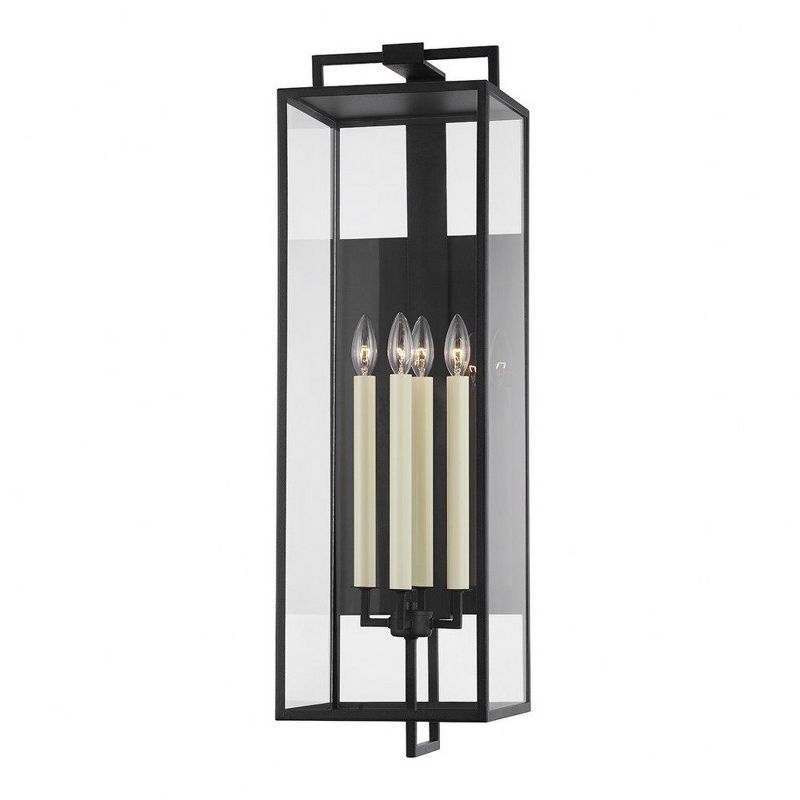 Beckham 34" Black Iron Wall Sconce with Clear Glass Shade