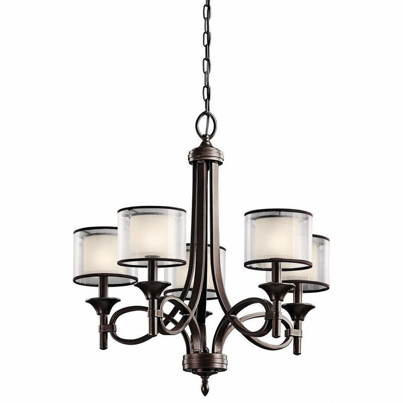 Lacey 5-Light Mission Bronze Chandelier with Satin Etched Glass