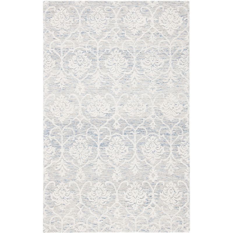 Light Blue and Ivory Hand-Tufted Wool Area Rug 4' x 6'