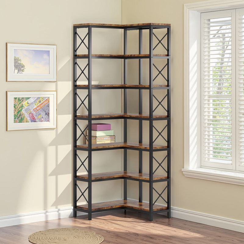 Rustic Brown 6-Tier Industrial Bookshelf with Metal Frame