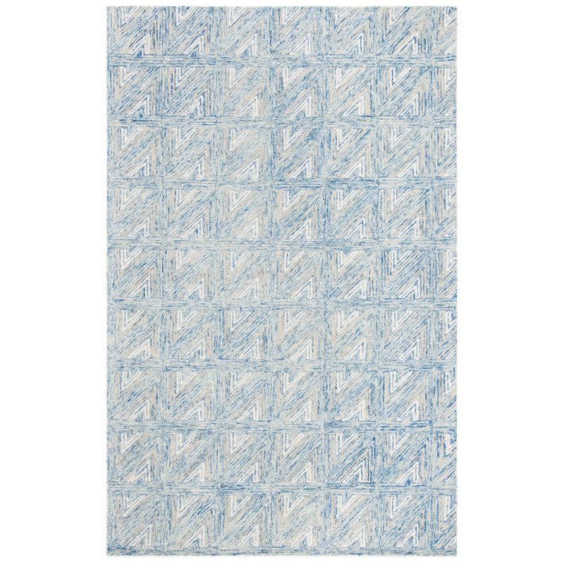 Handmade Blue and Beige Abstract Wool Area Rug, 4' x 6'