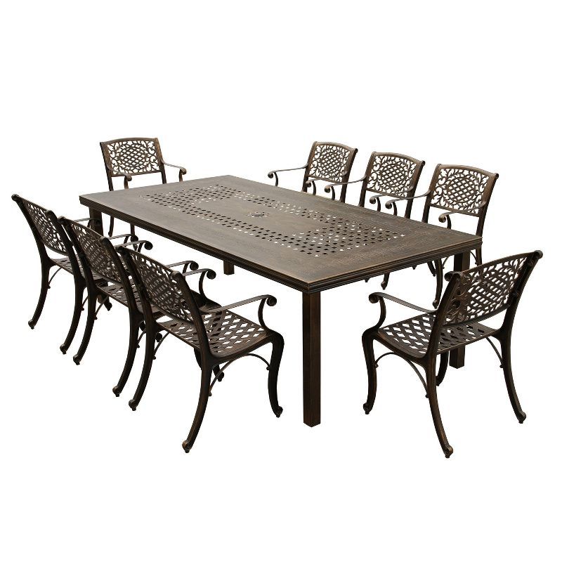 Bronze 95" Rectangular Outdoor Dining Set with Mesh Seats for 8