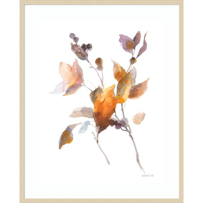 Harvest Floral Watercolor Botanical Print with Natural Wood Frame