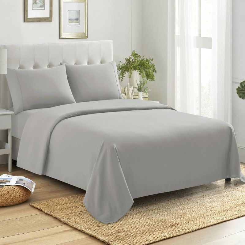 King Gray Cotton Percale 4-Piece Sheet Set