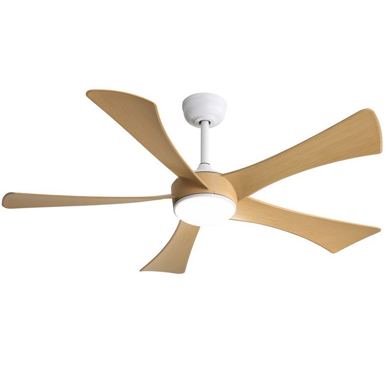 52'' White and Light Brown Low Profile Ceiling Fan with Remote