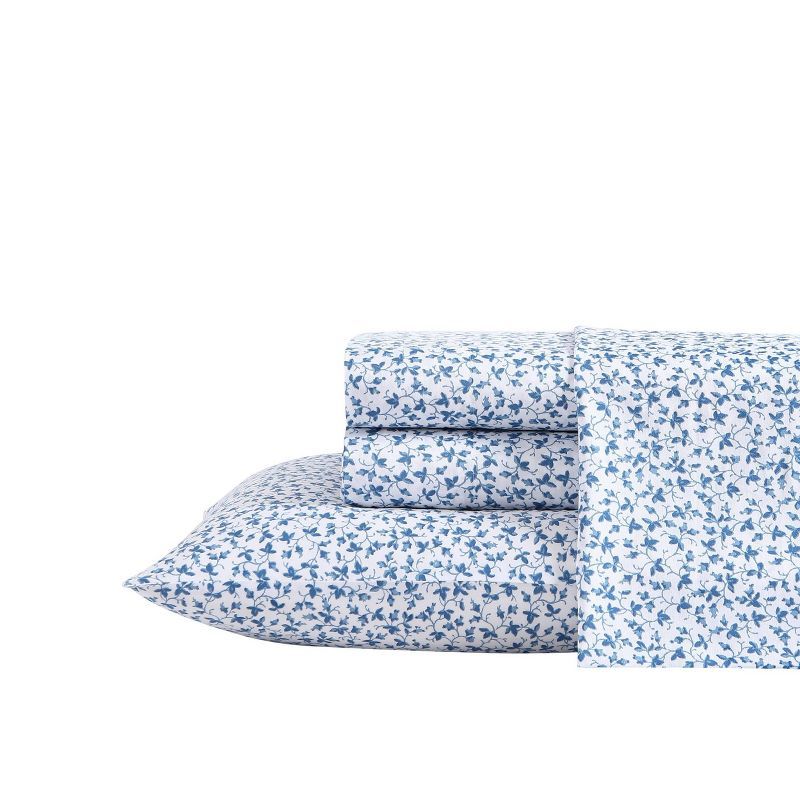 Lavange Vine Blue Floral Cotton Queen Sheet Set