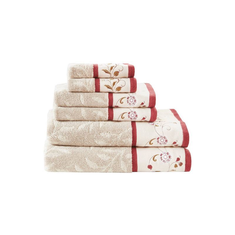 Madison Park Red Embroidered Cotton Jacquard 6-Piece Towel Set