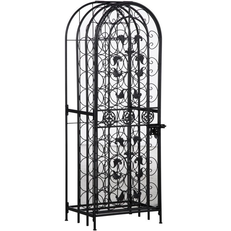 Black Wrought Iron 45-Bottle Ornate Wine Rack Jail