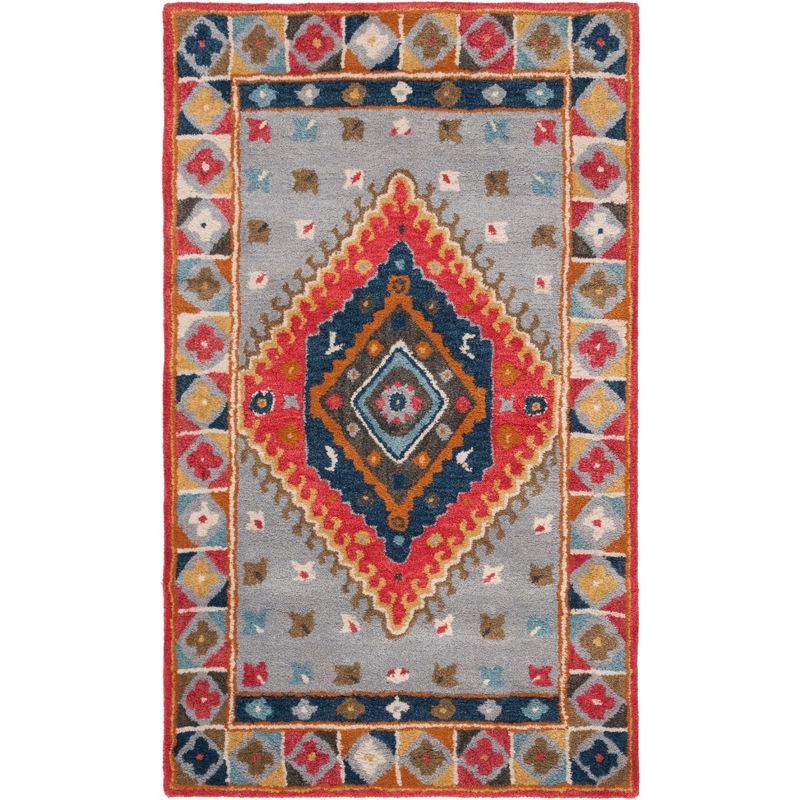 Heritage Rosheen Grey/Red Pure Wool 3' x 5' Traditional Area Rug