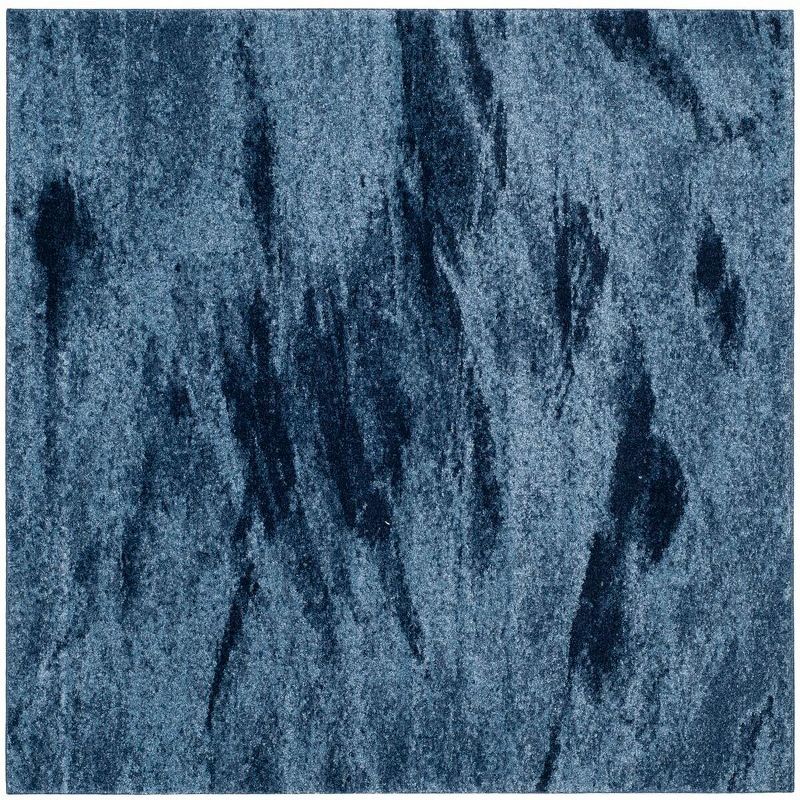 Light Blue and Navy Abstract Square Shag Rug