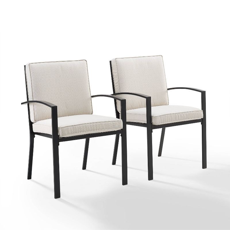 Kaplan Outdoor Dining Chairs with Cushions, Set of 2, Oatmeal and Bronze