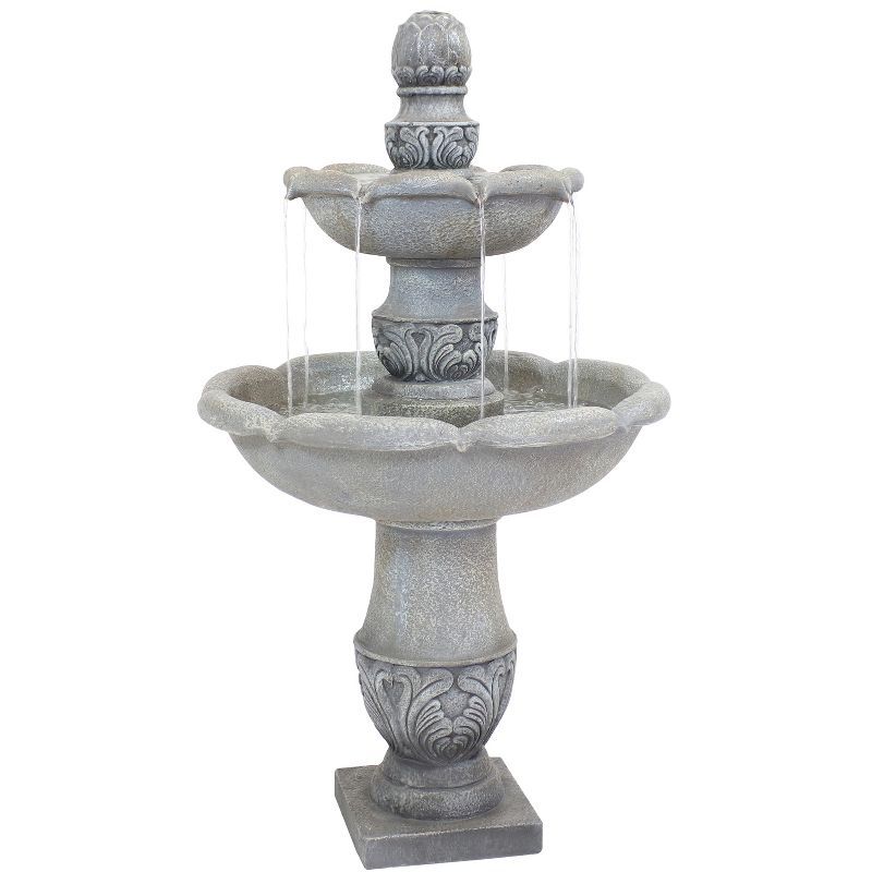 50" Dusty Gray Fiberglass Reinforced Concrete 2-Tier Outdoor Water Fountain