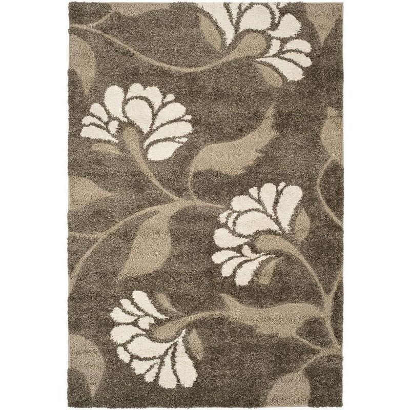 Elegant Smoke and Beige Floral Shag Rug, Hand-Knotted 2'3" x 4'