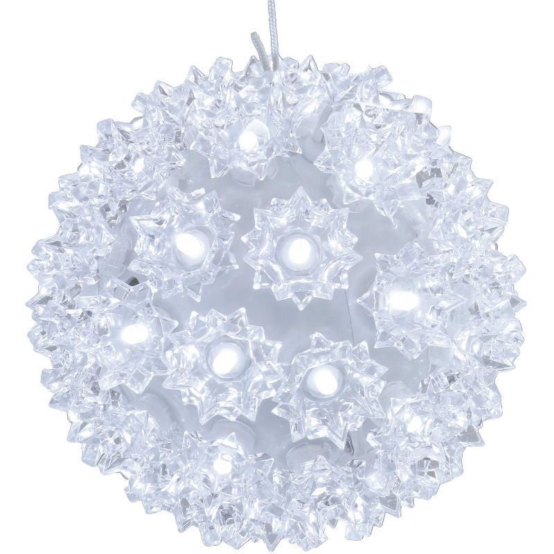 White Plastic 5" LED Lighted Hanging Ball Ornament Set