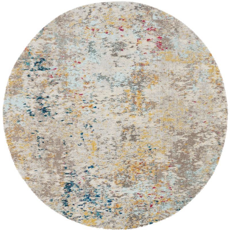 Round Grey and Gold Hand-knotted Synthetic Area Rug