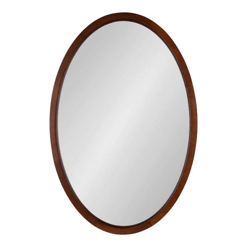 Walnut Brown Oval Wood Framed Bathroom Vanity Mirror