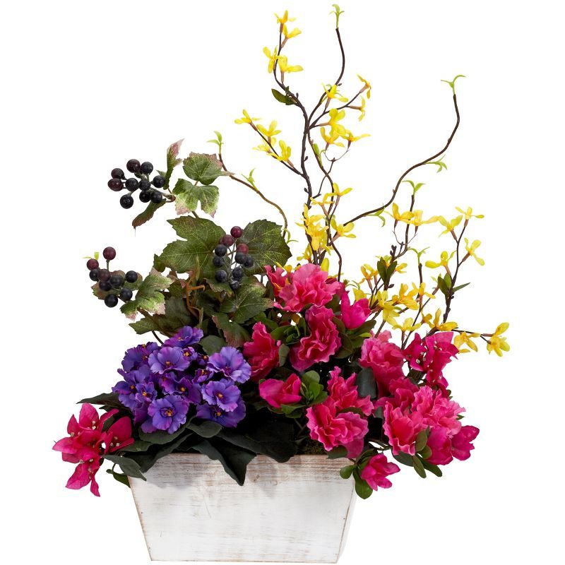 Vibrant Mixed Floral Arrangement in White Wash Planter