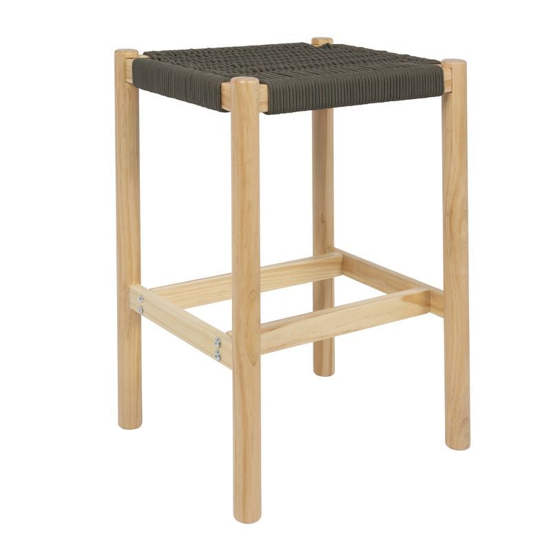 Moss Green Woven Rope and Wood Counter Height Stool