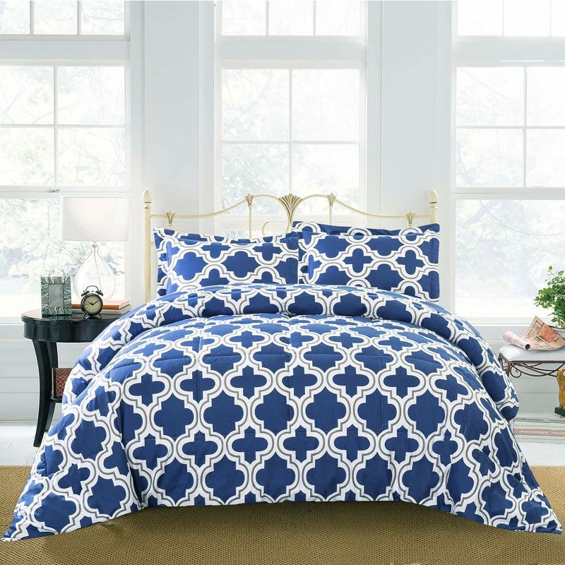 Navy Blue Geometric Down Alternative King Comforter Set