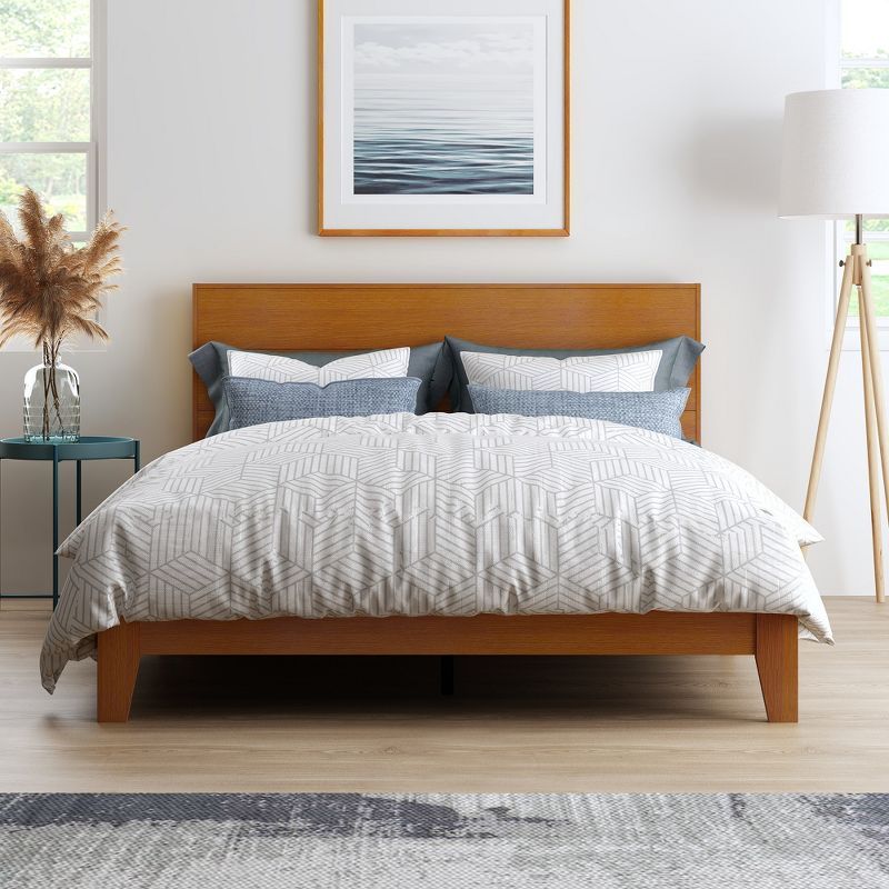 Layton Amber Walnut Wood Frame Queen Platform Bed with Headboard