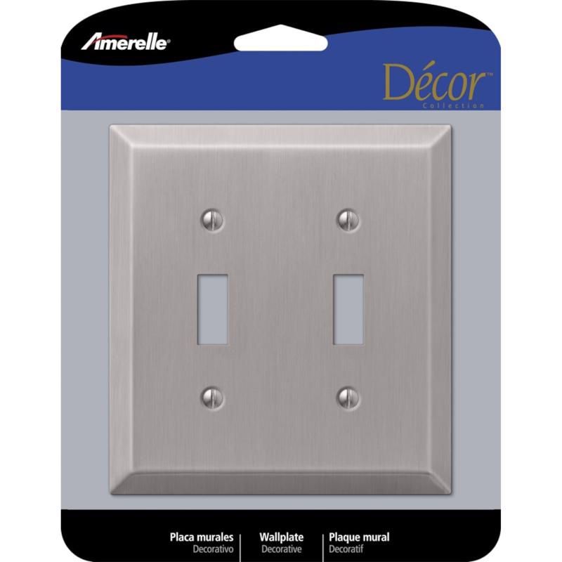 Brushed Nickel 2-Gang Stamped Steel Toggle Wall Plate