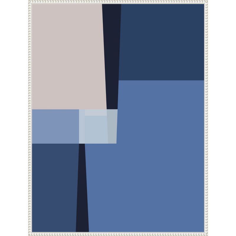 Blue and Beige Geometric Abstract Canvas Art with Beaded Frame