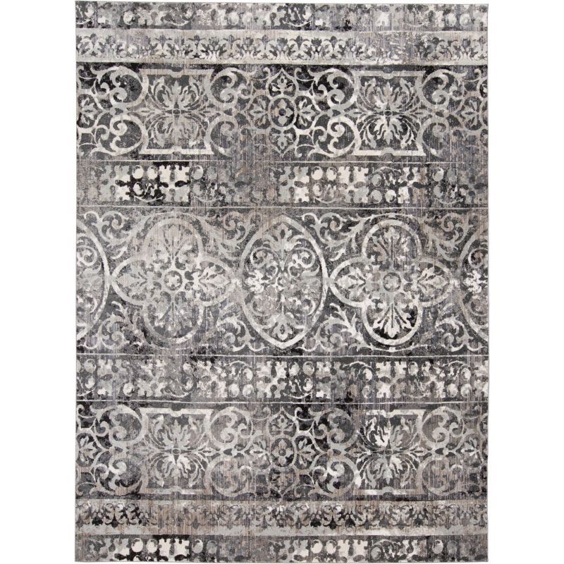 Gray and Ivory Distressed Rectangular Area Rug 5'3" x 7'6"