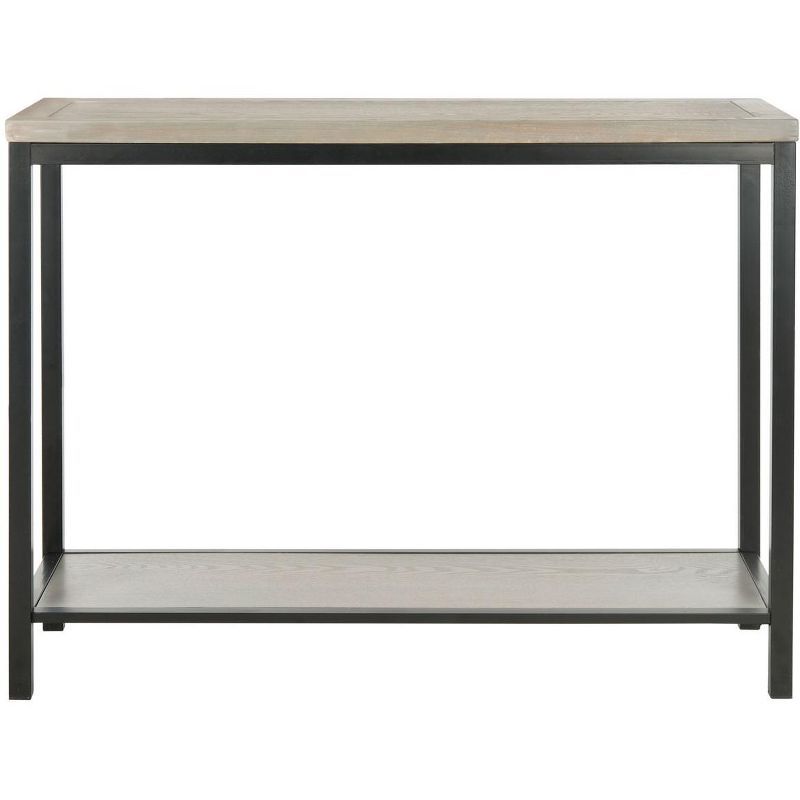 Transitional Ash Grey Elm Wood Console Table with Metal Legs and Storage