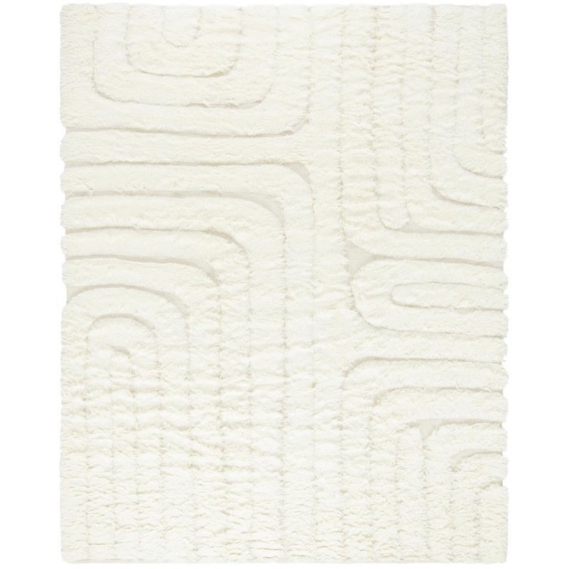 Ivory Hand-Knotted Wool Shag Area Rug, 8' x 10'