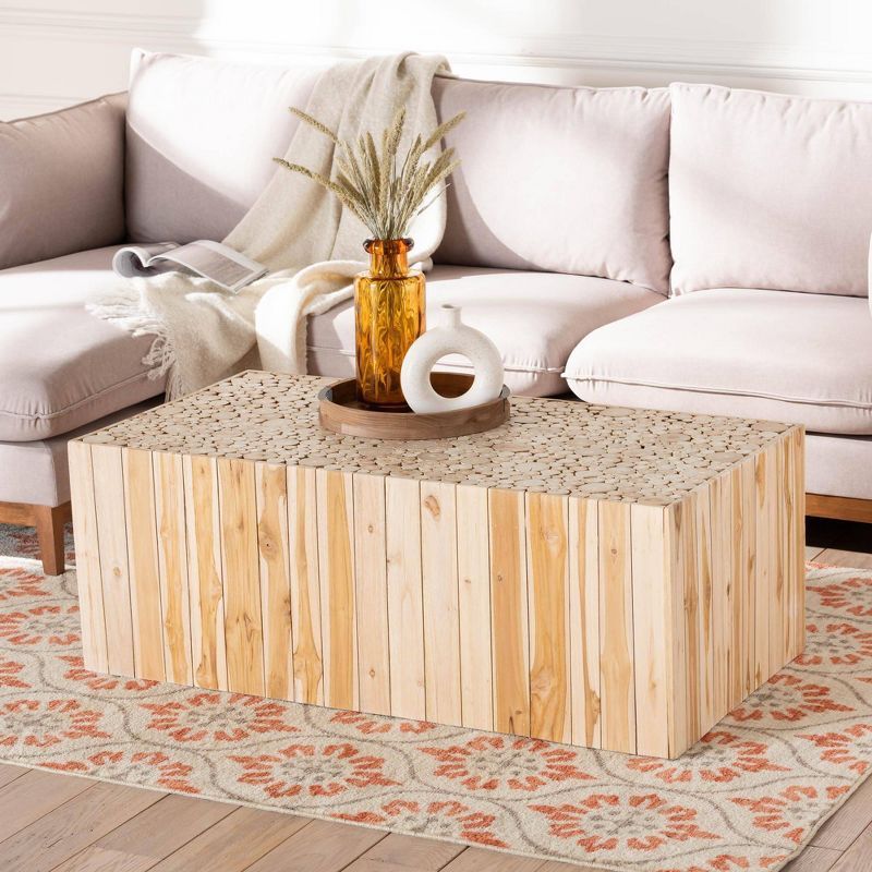 Grayson Natural Teak Wood Coffee Table with Repurposed Logs