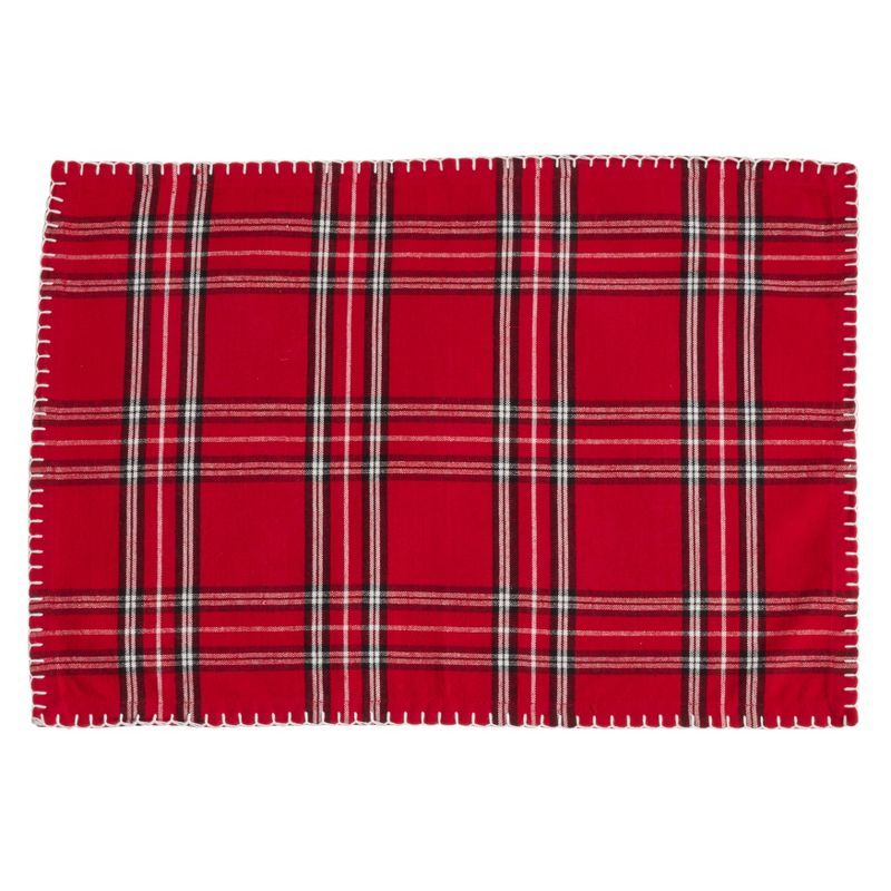 Red Plaid Cotton Whipstitch Placemats Set of 4