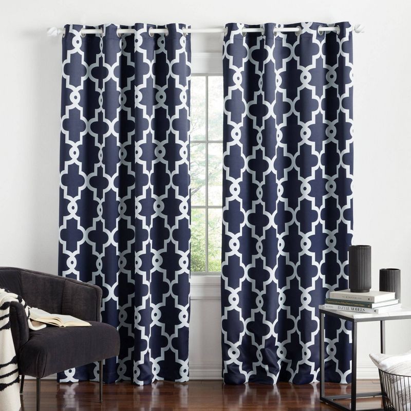 Set of 2 Ironwork Sateen Woven Room Darkening Window Curtain Panels - Exclusive Home