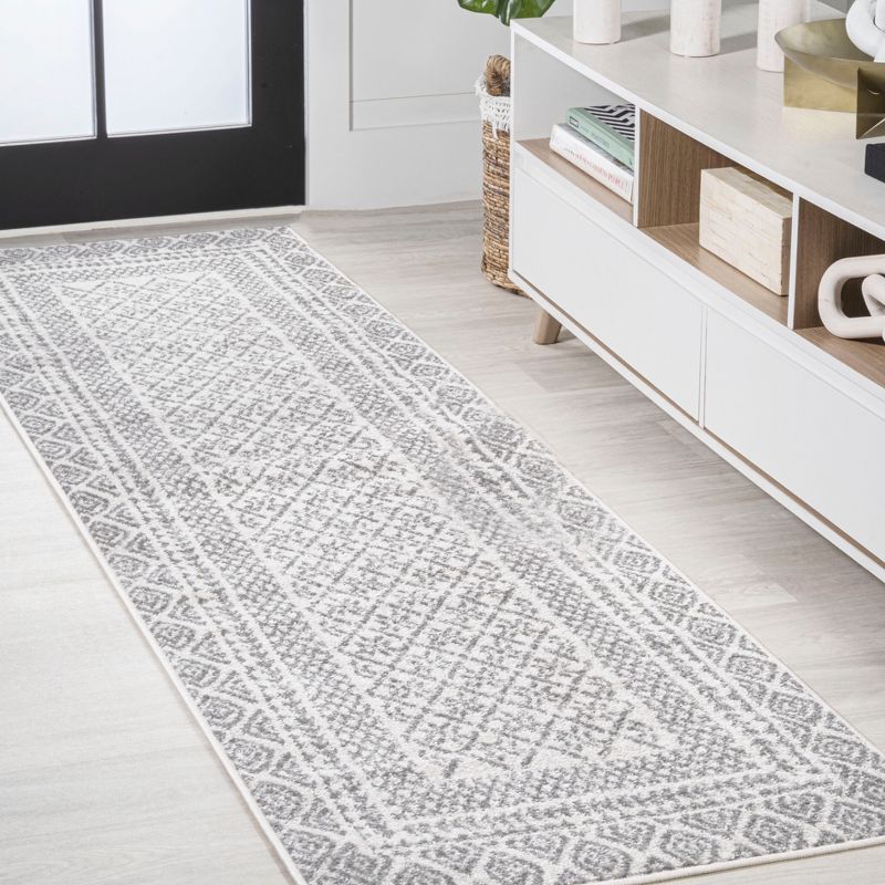 Athens Modern Geometric Boho Ivory & Dark Gray 2'x8' Runner Rug