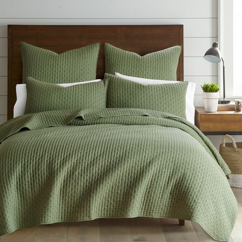 Forest Green Cotton King Reversible Quilt Set with Shams