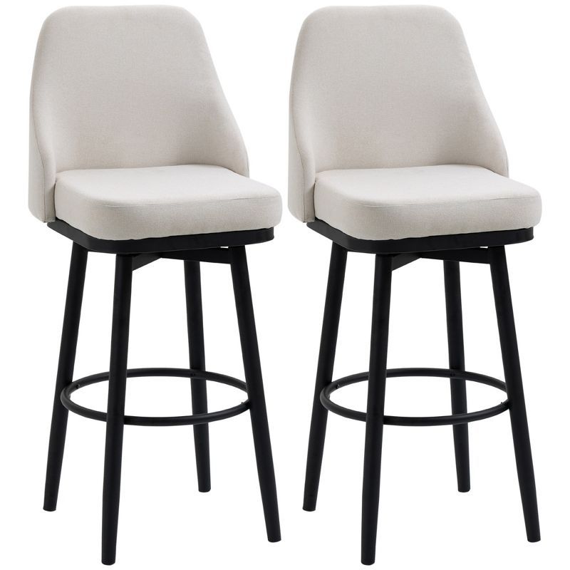 Cream White Swivel Barstools with Steel Legs and Footrest - Set of 2