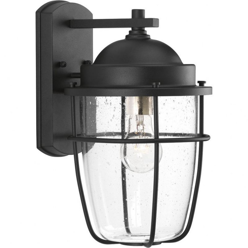 Black Aluminum Outdoor Wall Lantern with Clear Seeded Glass