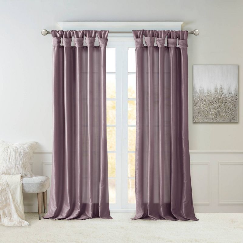 Purple Faux Silk Room-Darkening Tab Top Drape Panel