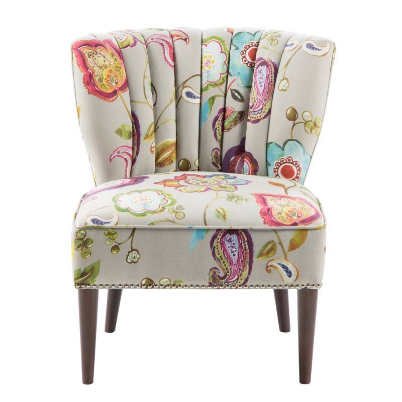 Floral Multicolor Channel Back Slipper Chair with Tapered Legs