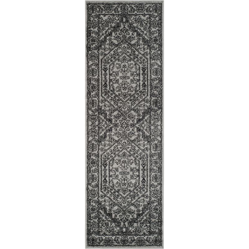 Silver and Black Medallion Synthetic Runner Rug, 2'6" x 16'