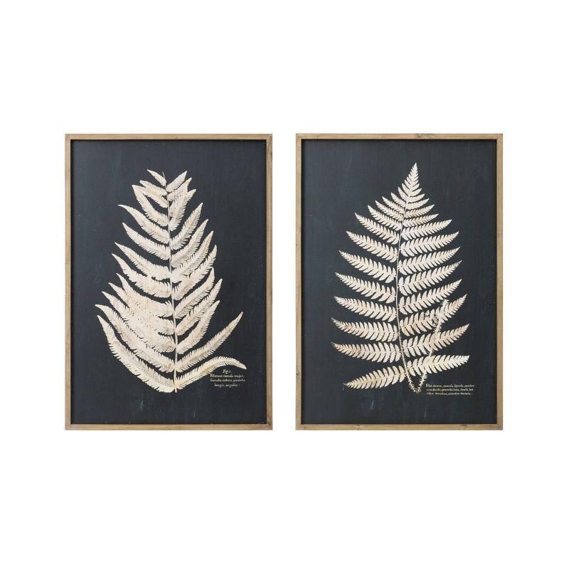 Set of 2 Black and White Fern Leaf Framed Canvas Prints