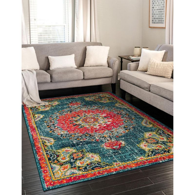 Mid-Century Abstract Geometric Blue Wool 8x10 Area Rug