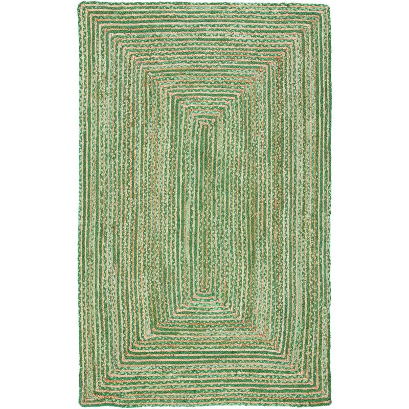 Boho-Chic Green & Natural Handwoven Round Jute Area Rug - 59 in